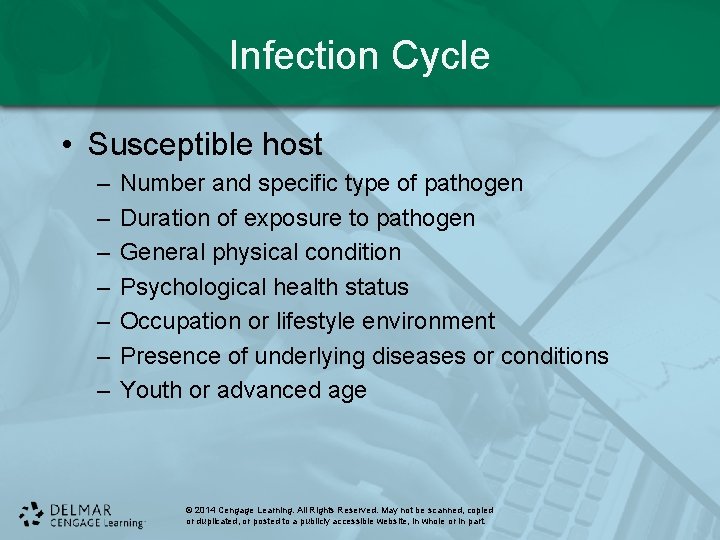 Infection Cycle • Susceptible host – – – – Number and specific type of