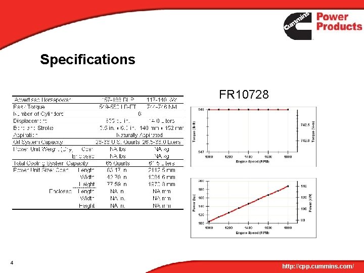 Specifications FR 10728 4 http: //cpp. cummins. com/ 