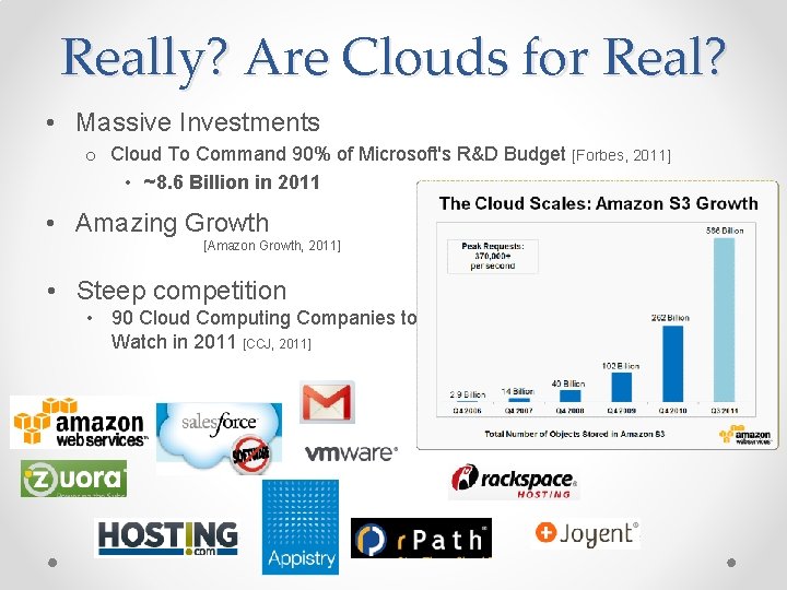Really? Are Clouds for Real? • Massive Investments o Cloud To Command 90% of