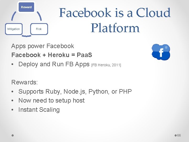 Reward Mitigation Risk Facebook is a Cloud Platform Apps power Facebook + Heroku =