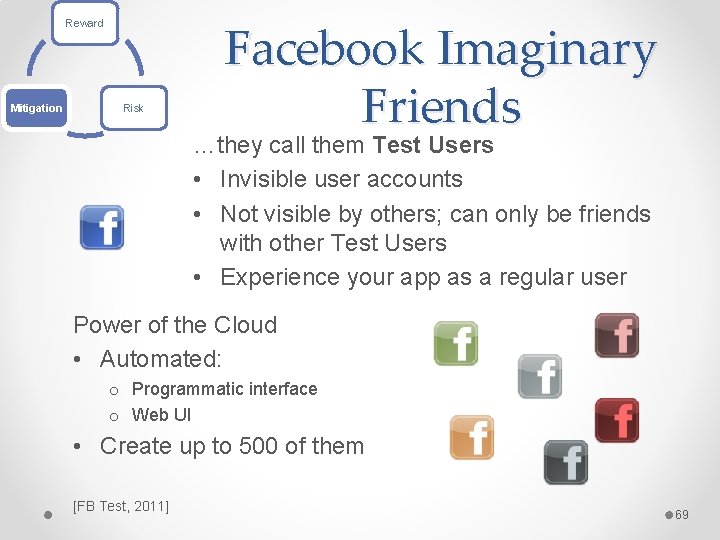 Reward Mitigation Risk Facebook Imaginary Friends …they call them Test Users • Invisible user