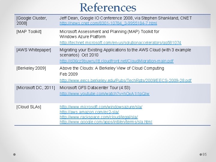 References [Google Cluster, 2008] Jeff Dean, Google IO Conference 2008, via Stephen Shankland, CNET