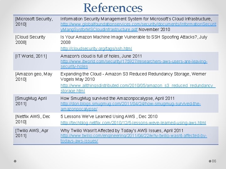 References [Microsoft Security, 2010] Information Security Management System for Microsoft’s Cloud Infrastructure, http: //www.