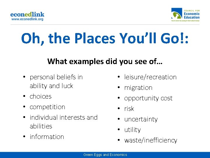 Oh, the Places You’ll Go!: What examples did you see of… • personal beliefs