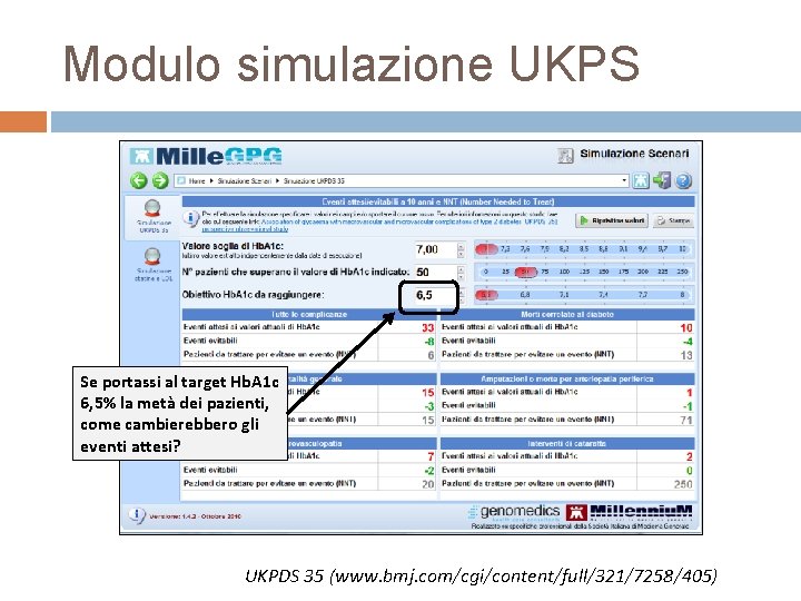 Modulo simulazione UKPS Se portassi al target Hb. A 1 c 6, 5% la