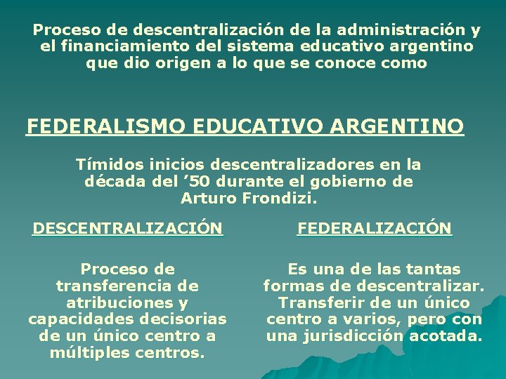 Proceso de descentralización de la administración y el financiamiento del sistema educativo argentino que