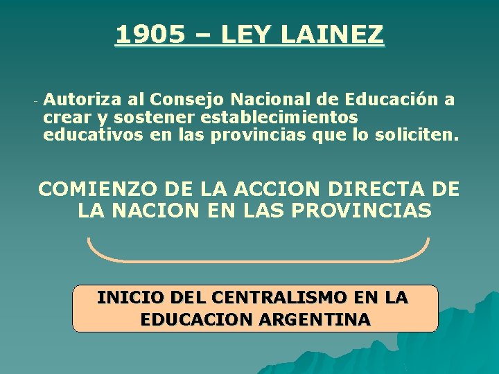 1905 – LEY LAINEZ - Autoriza al Consejo Nacional de Educación a crear y