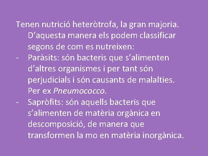 Tenen nutrició heteròtrofa, la gran majoria. D’aquesta manera els podem classificar segons de com