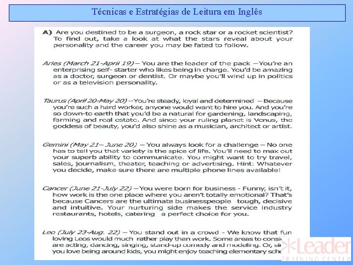 Técnicas e Estratégias de Leitura em Inglês Técnicas e Estratégias de Leitura em Inglês