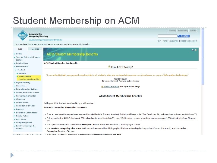 Student Membership on ACM 