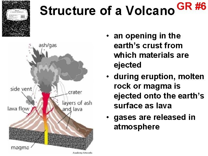 Structure of a GR #6 Volcano • an opening in the earth’s crust from