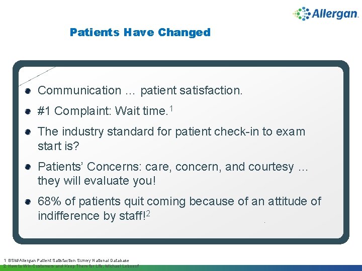 Patients Have Changed Communication … patient satisfaction. #1 Complaint: Wait time. 1 The industry