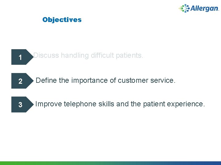 Objectives 1 Discuss handling difficult patients. 2 Define the importance of customer service. 3
