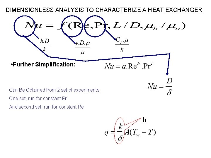 DIMENSIONLESS ANALYSIS TO CHARACTERIZE A HEAT EXCHANGER • Further Simplification: Can Be Obtained from