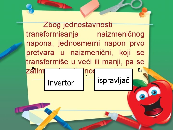 Zbog jednostavnosti transformisanja naizmeničnog napona, jednosmerni napon prvo pretvara u naizmenični, koji se transformiše