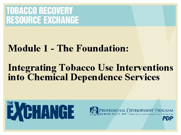 Module 1 - The Foundation: Integrating Tobacco Use Interventions into Chemical Dependence Services 