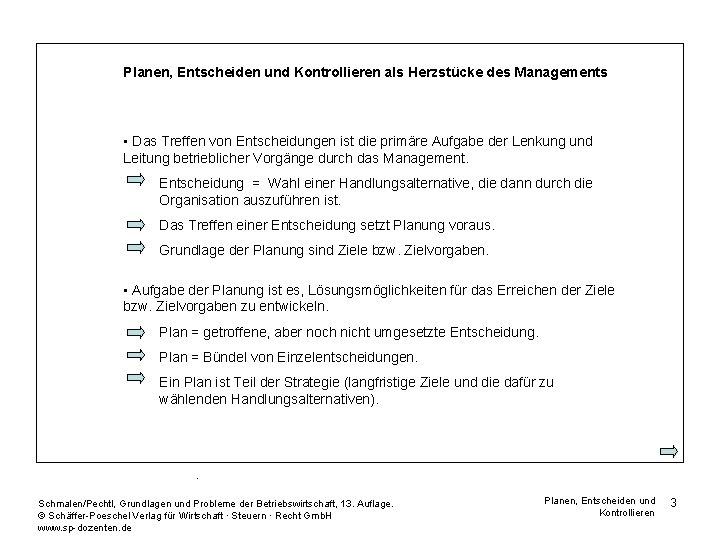 Planen, Entscheiden und Kontrollieren als Herzstücke des Managements • Das Treffen von Entscheidungen ist