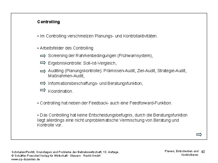 Controlling • Im Controlling verschmelzen Planungs- und Kontrollaktivitäten. • Arbeitsfelder des Controlling Screening der