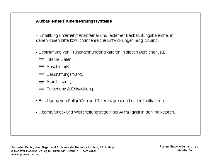 Aufbau eines Früherkennungssystems • Ermittlung unternehmensinterner und -externer Beobachtungsbereiche, in denen krisenhafte bzw. chancenreiche