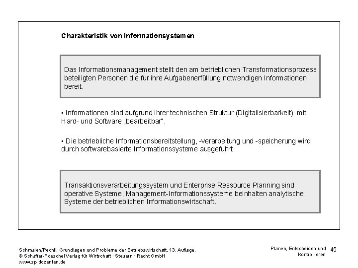 Charakteristik von Informationsystemen Das Informationsmanagement stellt den am betrieblichen Transformationsprozess beteiligten Personen die für