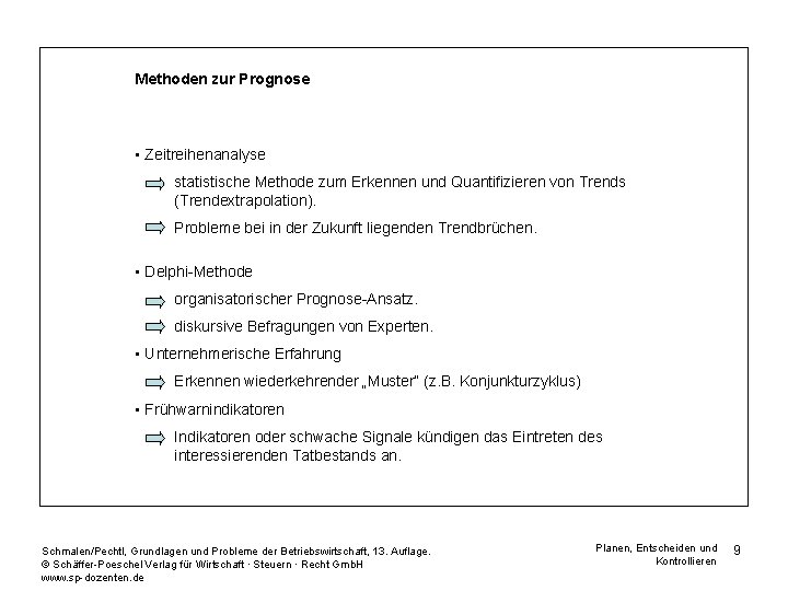 Methoden zur Prognose • Zeitreihenanalyse statistische Methode zum Erkennen und Quantifizieren von Trends (Trendextrapolation).