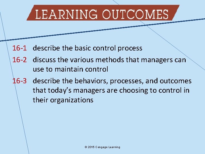 16 -1 describe the basic control process 16 -2 discuss the various methods that