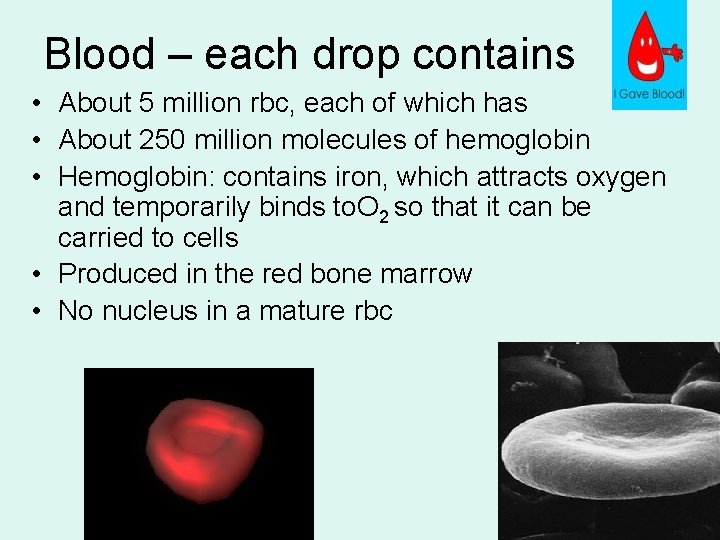 Blood – each drop contains • About 5 million rbc, each of which has