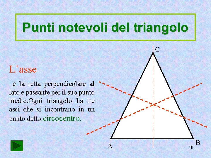 Punti notevoli del triangolo C L’asse è la retta perpendicolare al lato e passante