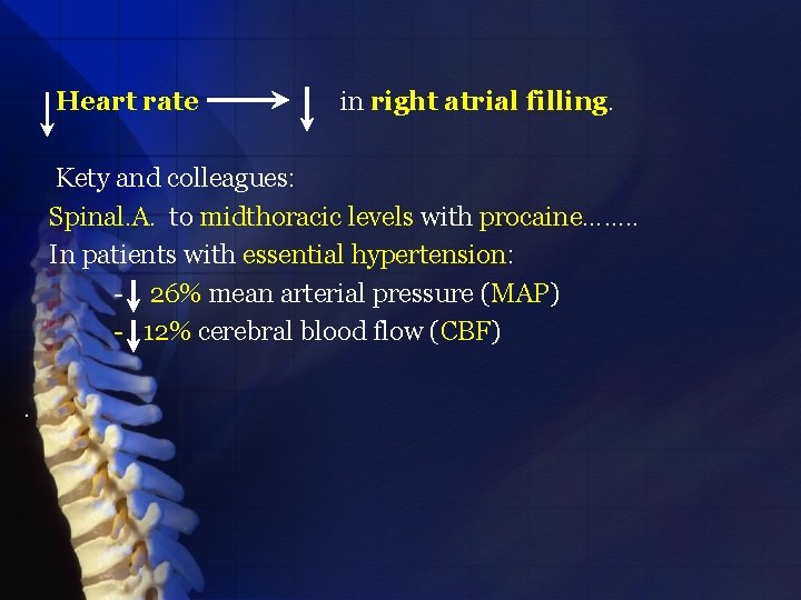 Heart rate in right atrial filling. Kety and colleagues: Spinal. A. to midthoracic levels
