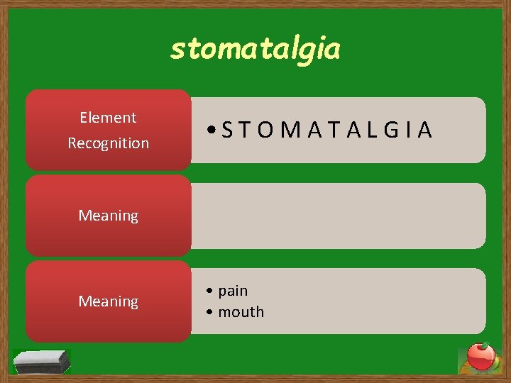 stomatalgia Element Recognition • S T O M A T A L G I