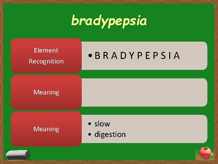 bradypepsia Element Recognition • B R A D Y P E P S I