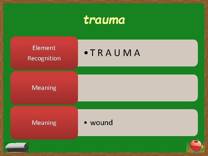 trauma Element Recognition • T R A U M A Meaning • wound 