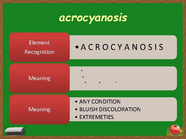 acrocyanosis Element Recognition • A C R O C Y A N O S