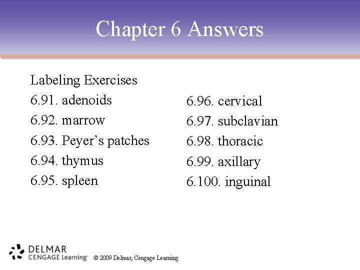 Chapter 6 Answers Labeling Exercises 6. 91. adenoids 6. 92. marrow 6. 93. Peyer’s