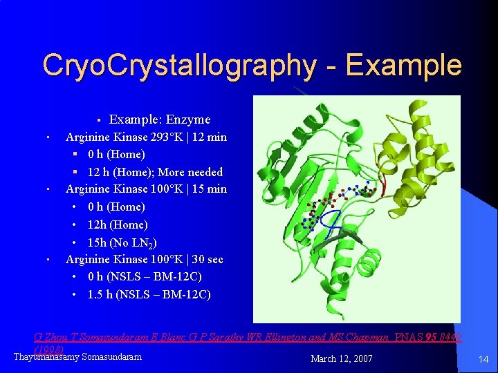 Cryo. Crystallography - Example § • • • Example: Enzyme Arginine Kinase 293°K |