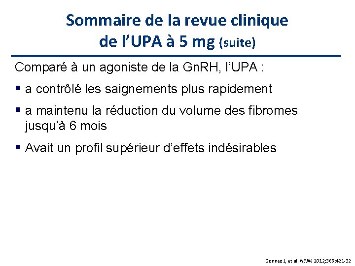 Sommaire de la revue clinique de l’UPA à 5 mg (suite) Comparé à un