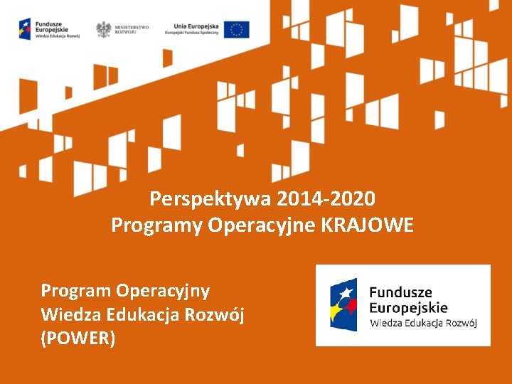 Perspektywa 2014 -2020 Programy Operacyjne KRAJOWE Program Operacyjny Wiedza Edukacja Rozwój (POWER) 
