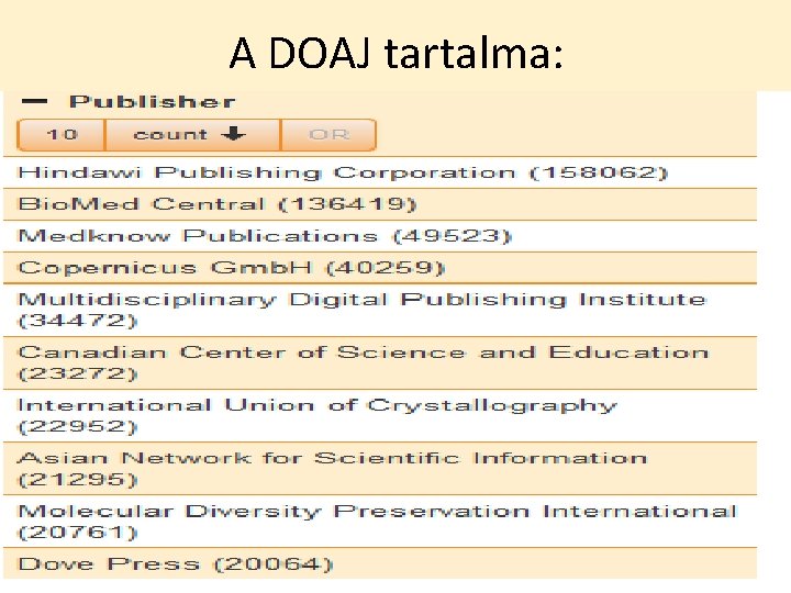 A DOAJ tartalma: 33/42 