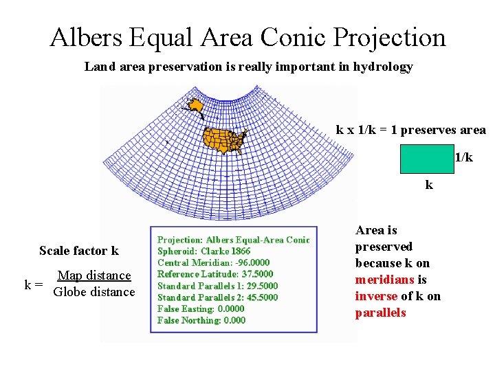 Albers Equal Area Conic Projection Land area preservation is really important in hydrology k