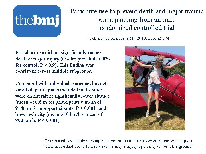Parachute use to prevent death and major trauma when jumping from aircraft: randomized controlled