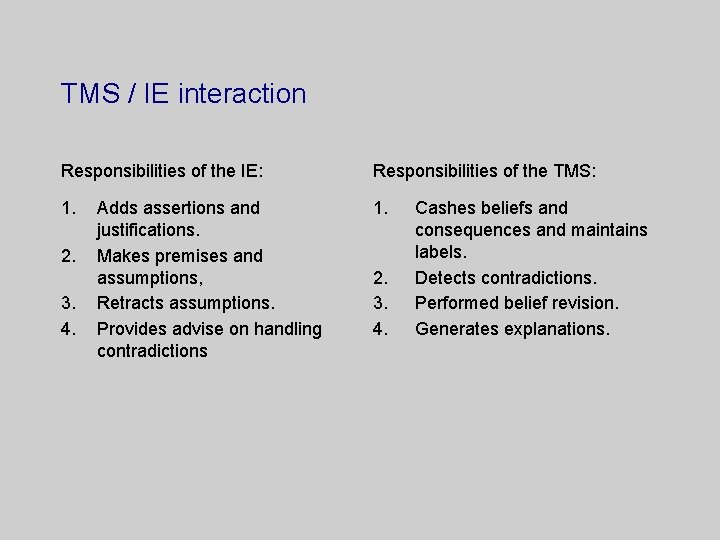 TMS / IE interaction Responsibilities of the IE: Responsibilities of the TMS: 1. 2.