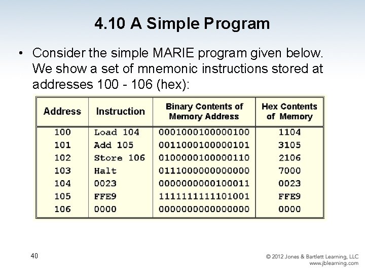 4. 10 A Simple Program • Consider the simple MARIE program given below. We