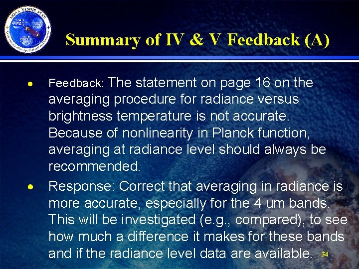 Summary of IV & V Feedback (A) · · Feedback: The statement on page
