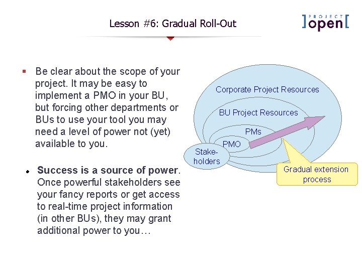 Lesson #6: Gradual Roll-Out § Be clear about the scope of your project. It Lesson #6: Gradual Roll-Out § Be clear about the scope of your project. It