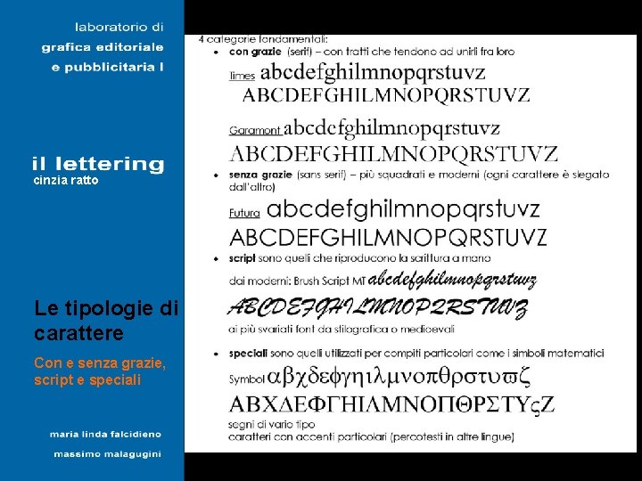 Lapidari cinzia ratto Le tipologie di carattere Con e senza grazie, script e speciali