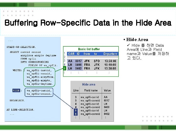 Buffering Row-Specific Data in the Hide Area • Hide Area ü Hide 를 하면