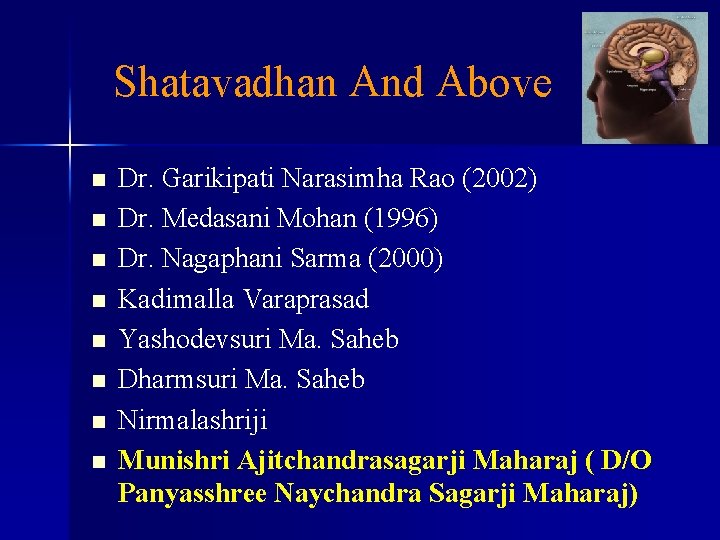  Shatavadhan And Above n n n n Dr. Garikipati Narasimha Rao (2002) Dr.