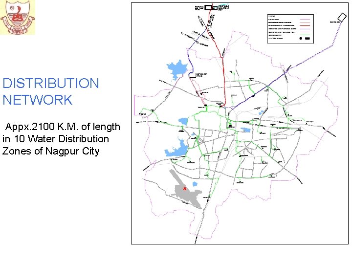 DISTRIBUTION NETWORK Appx. 2100 K. M. of length in 10 Water Distribution Zones of