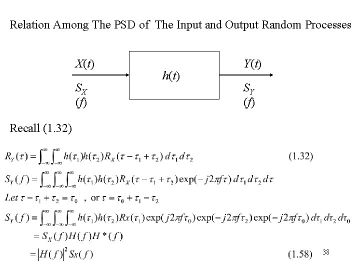 Relation Among The PSD of The Input and Output Random Processes X(t) SX (f)