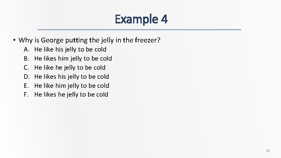 Example 4 • Why is George putting the jelly in the freezer? A. B.